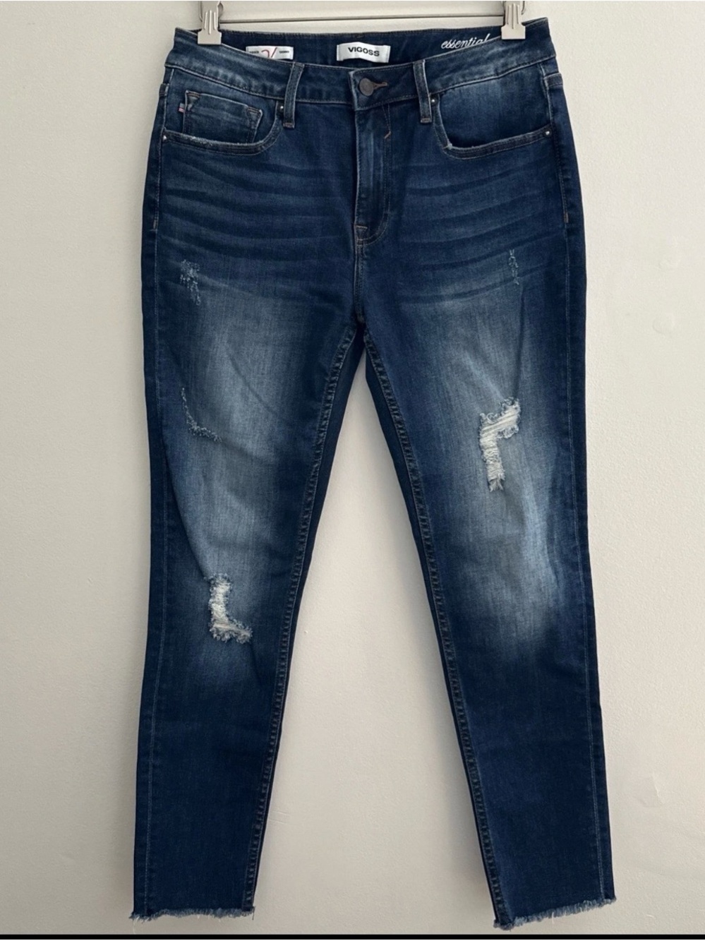 VIGOSS women Jeans 30 jagger skinny Essential Mid Rise Distressed Raw Hem 27”
